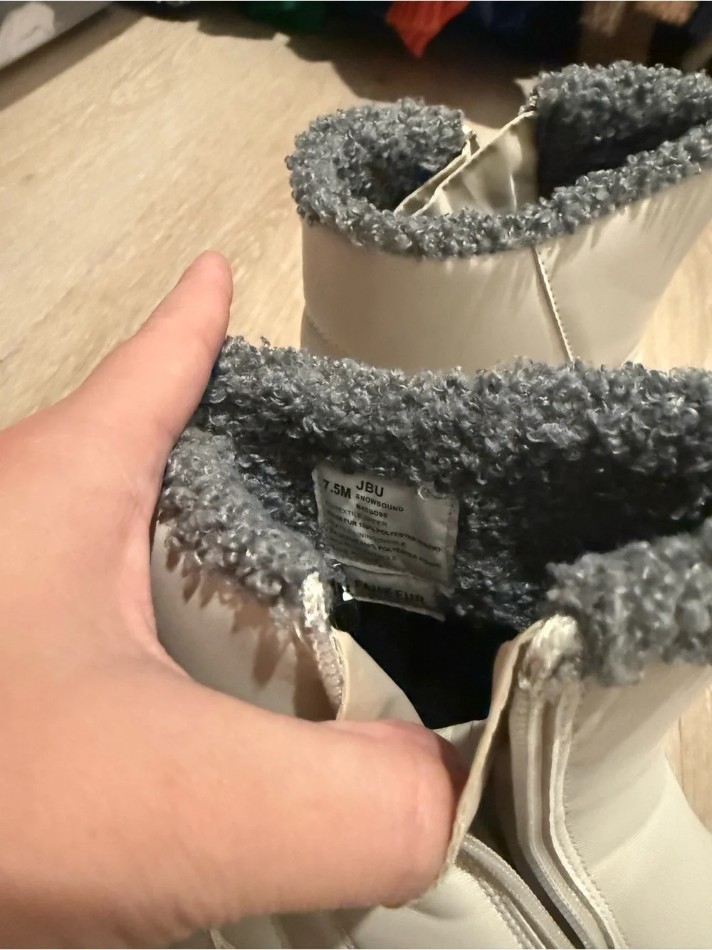 JBU Cream Ankle Winter Boots with Gray Faux-Fur Trim